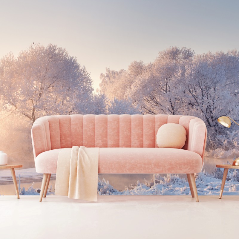 Fototapete raureifbedeckte bäume bei sonnenaufgang – Wallnifity®