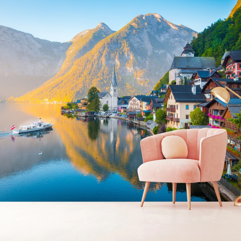 Fototapete morgendlicher lichtglanz über Hallstatt am see – Wallnifity®