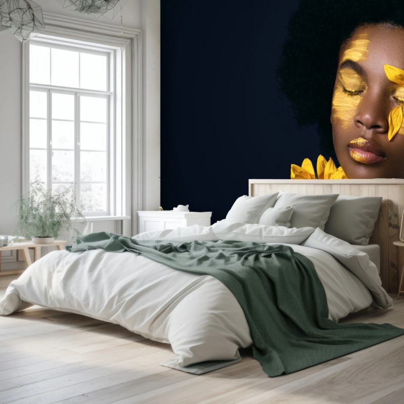 Fototapete sonnenblumen muse: florales gesichtsporträt