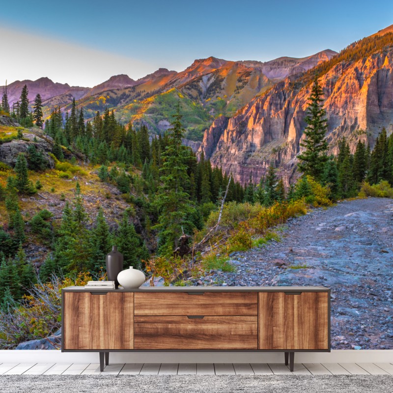 Fototapete alpiner wanderweg im sonnenuntergang – Wallnifity®