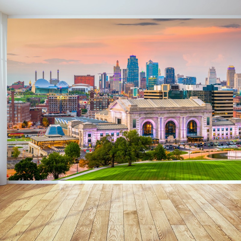 Fototapete Kansas City skyline bei dämmerung – Wallnifity®