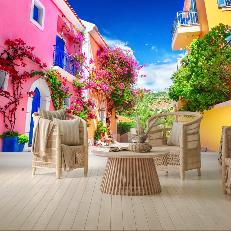 Fototapete bunte gasse auf Kefalonia – Wallnifity®