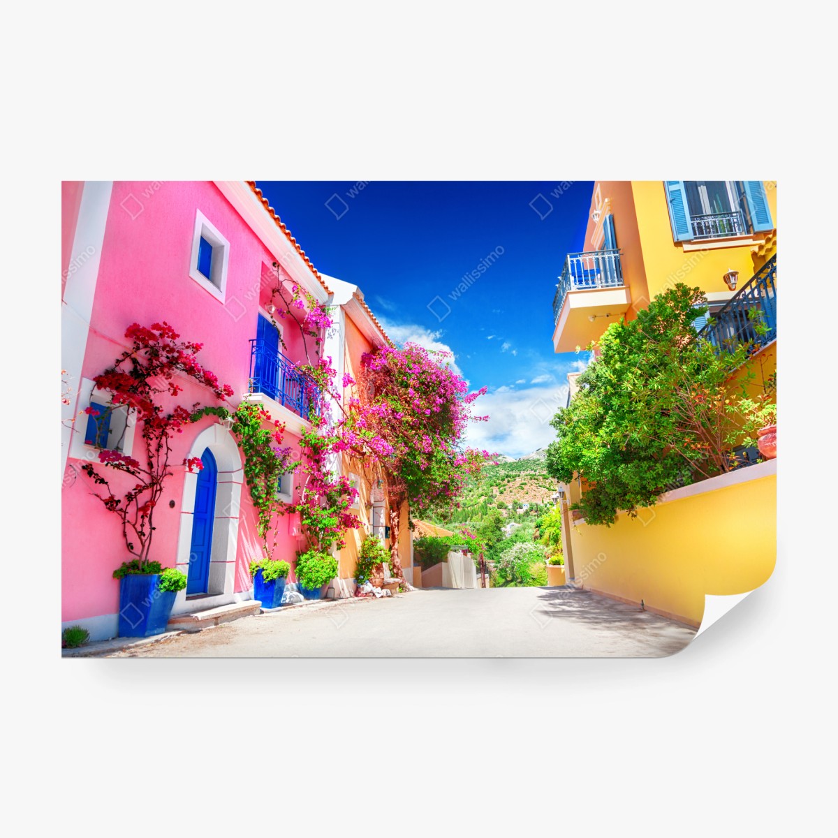 Fototapete bunte gasse auf Kefalonia – Wallnifity®
