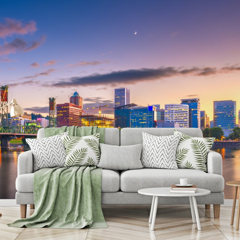 Fototapete Portland skyline in der dämmerung über dem Willamette – Wallnifity®