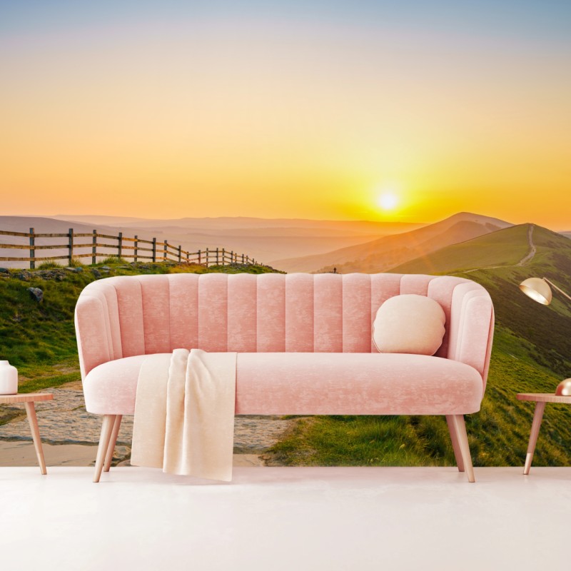 Fototapete sonnenbeschienener gebirgskamm bei sonnenaufgang – Wallnifity®