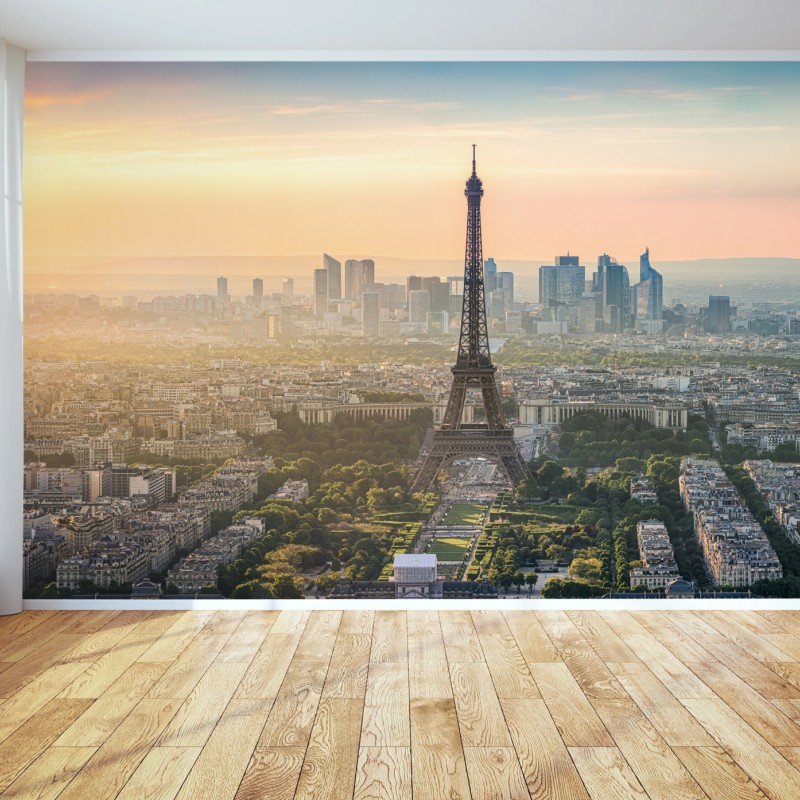 Fototapete Paris stadtbild bei sonnenuntergang mit dem Eiffelturm – Wallnifity®