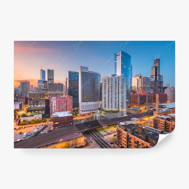 Fototapete Chicago skyline bei dämmerung