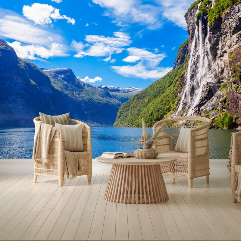 Fototapete seven sisters wasserfall am Geirangerfjord – Wallnifity®