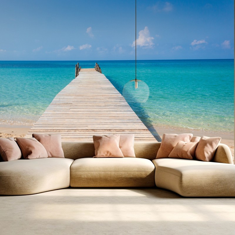 Fototapete hölzerner steg zum türkisfarbenen meer – Wallnifity®