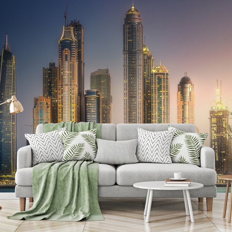 Fototapete goldene stadtansicht bei dämmerung – Wallnifity®