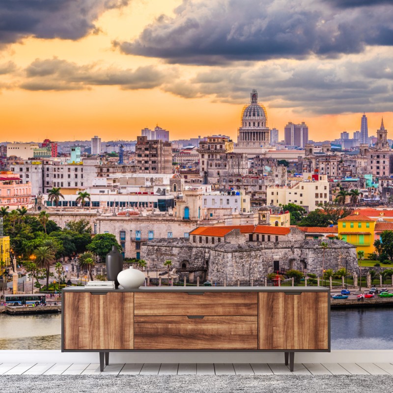 Fototapete Havanna skyline bei sonnenuntergang – Wallnifity®