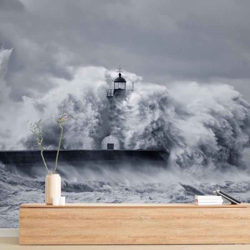 Fototapete leuchtturm von mächtigen wellen umgeben – Wallnifity®