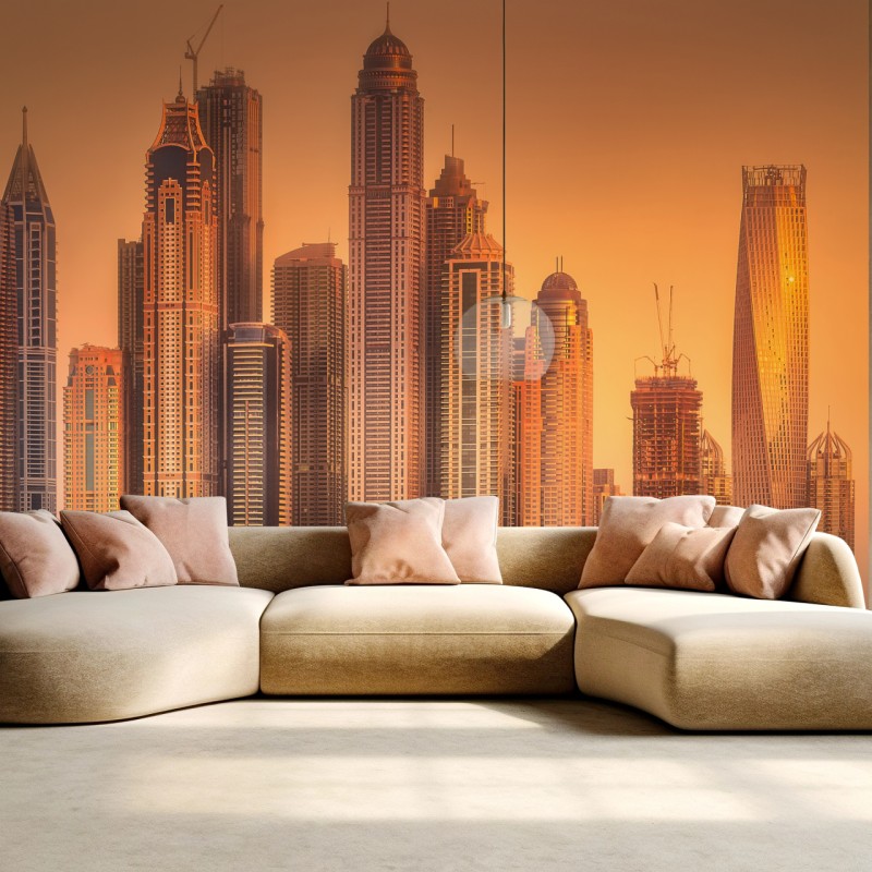 Fototapete Dubai skyline im goldenen licht – Wallnifity®