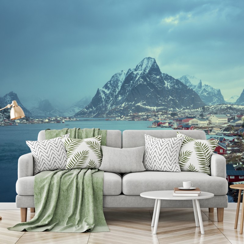 Fototapete Reine winterlicher fjord in den Lofoten – Wallnifity®