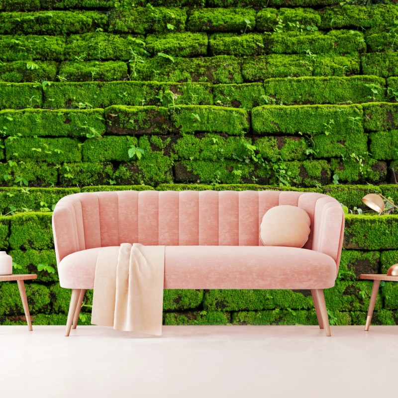 Fototapete üppige moosbedeckte ziegelwand – Wallnifity®