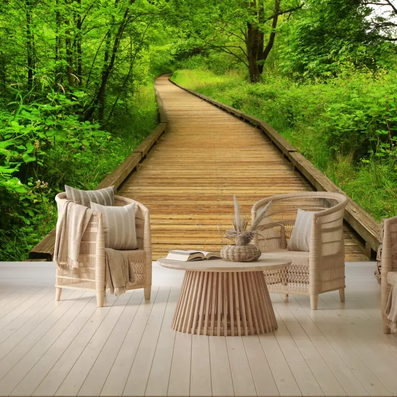 Fototapete ruhiger holzsteg im wald – Wallnifity®