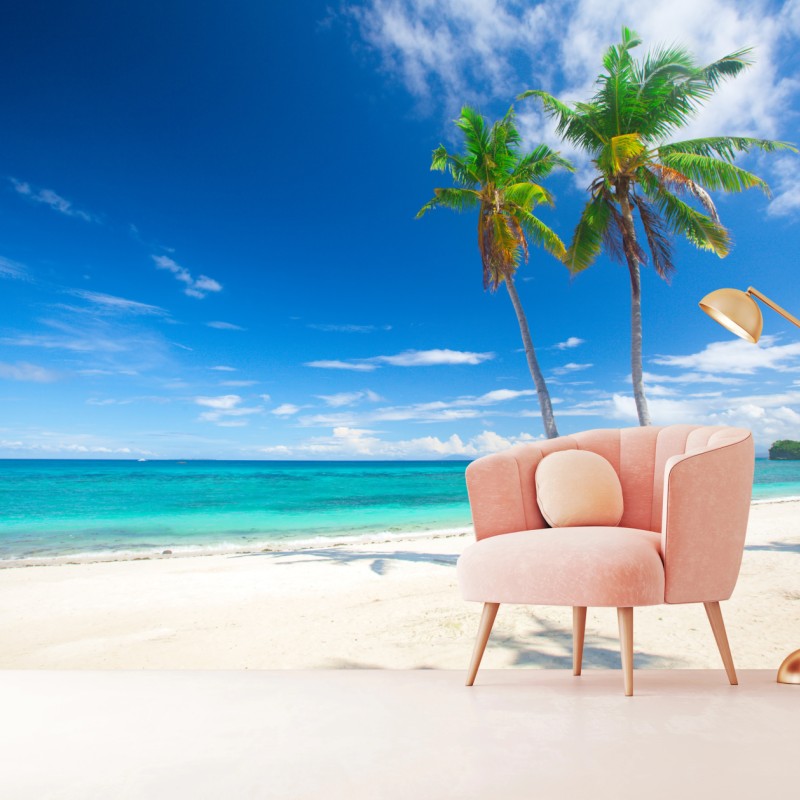 Fototapete tropische palmen an einem türkisfarbenen strand – Wallnifity®