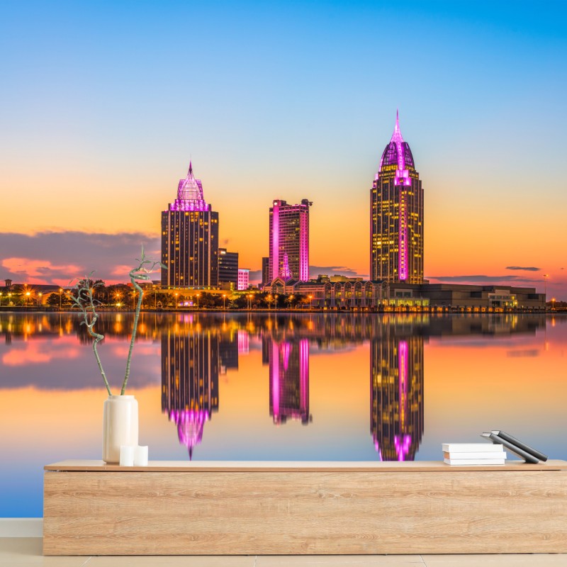 Fototapete panorama von Mobile bei sonnenuntergang – Wallnifity®