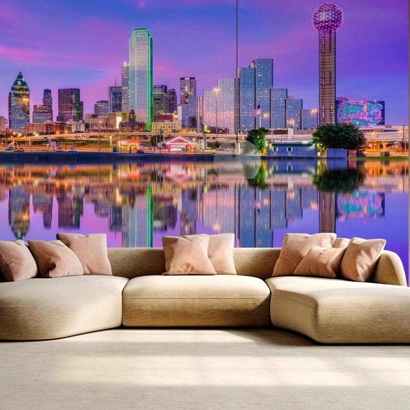 Fototapete Dallas skyline im violetten abendlicht – Wallnifity®