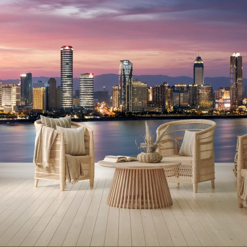 Fototapete ruhige stadtskyline bei dämmerung – Wallnifity®