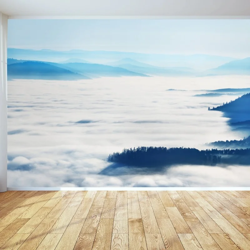 Fototapete neblige bergpanorama über dem tal