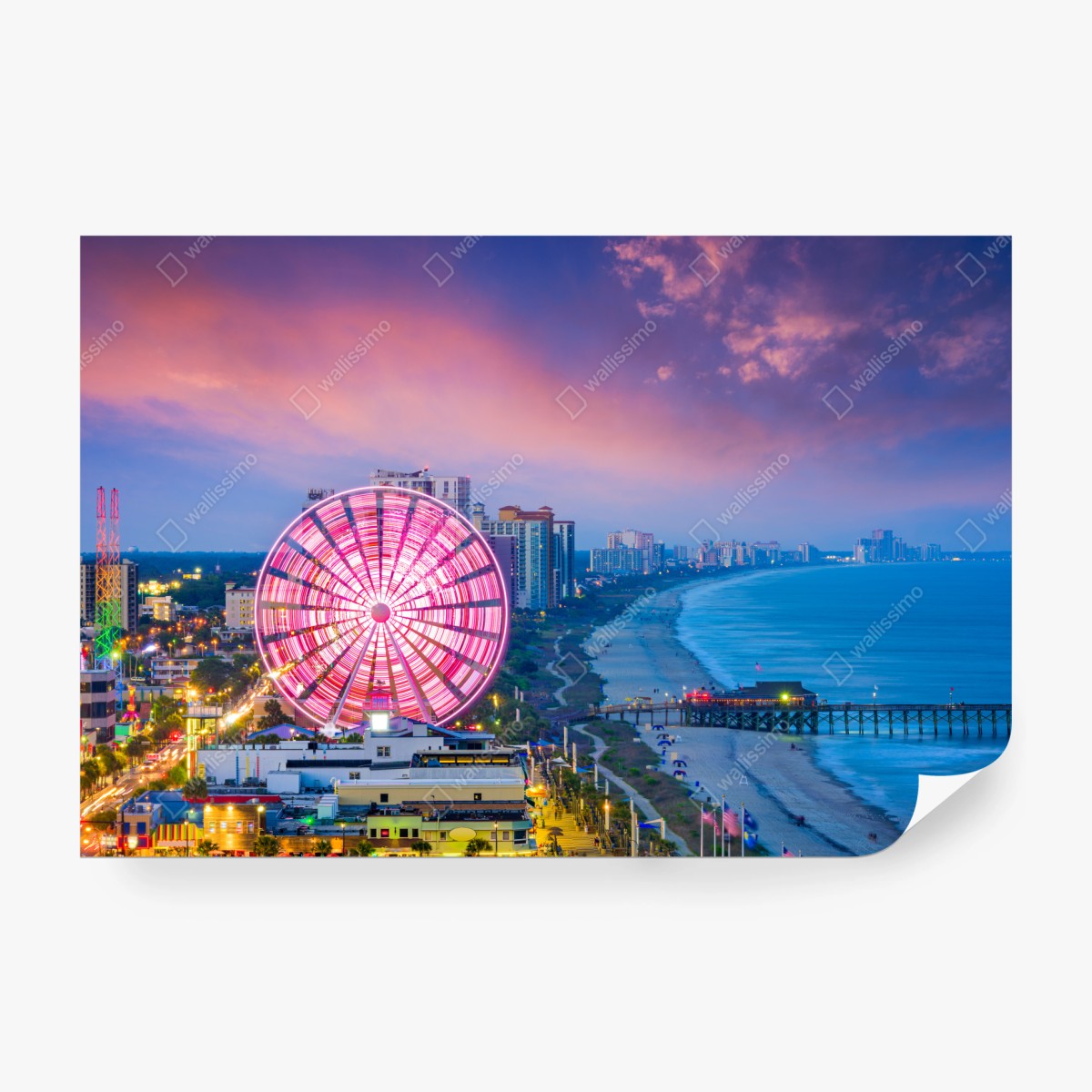 Fototapete Myrtle Beach sonnenuntergang skyline mit riesenrad – Wallnifity®