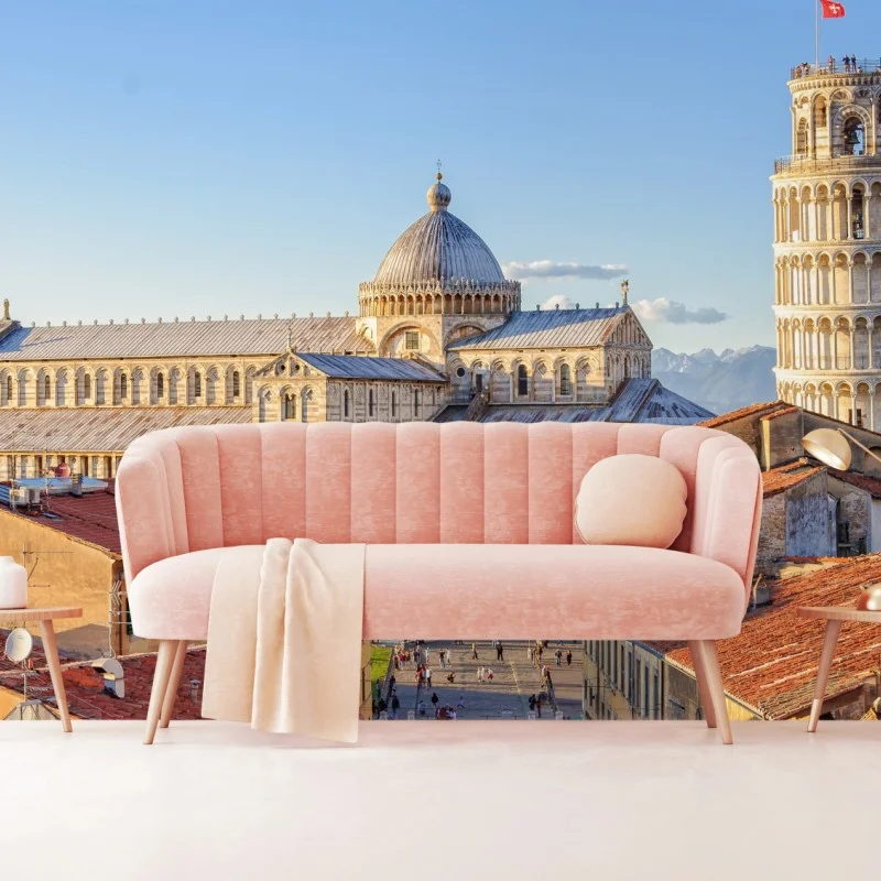 Fototapete sonnenbeschienener blick auf den dom von Pisa und den schiefen turm – Wallnifity®