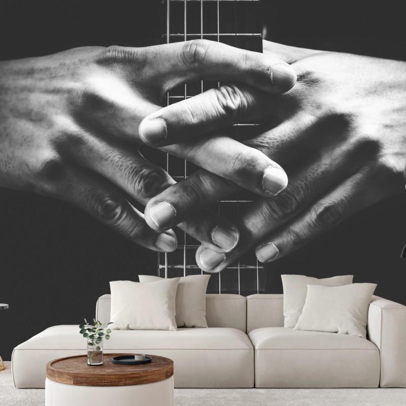 Fototapete verschränkte hände auf gitarrensaiten – Wallnifity®