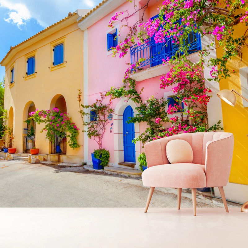 Fototapete bunte straße auf Kefalonia – Wallnifity®