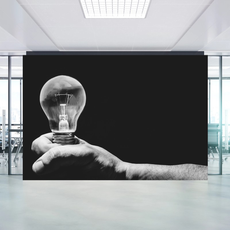 Fototapete monochrome hand hält glühbirne – Wallnifity®