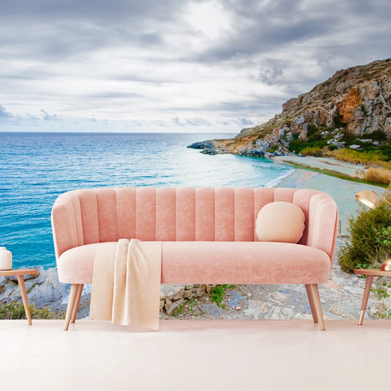 Fototapete ruhige türkisfarbene bucht mit küstenpfad – Wallnifity®