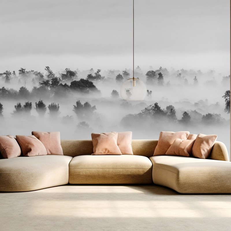 Fototapete nebliger wald in monochrom – Wallnifity®