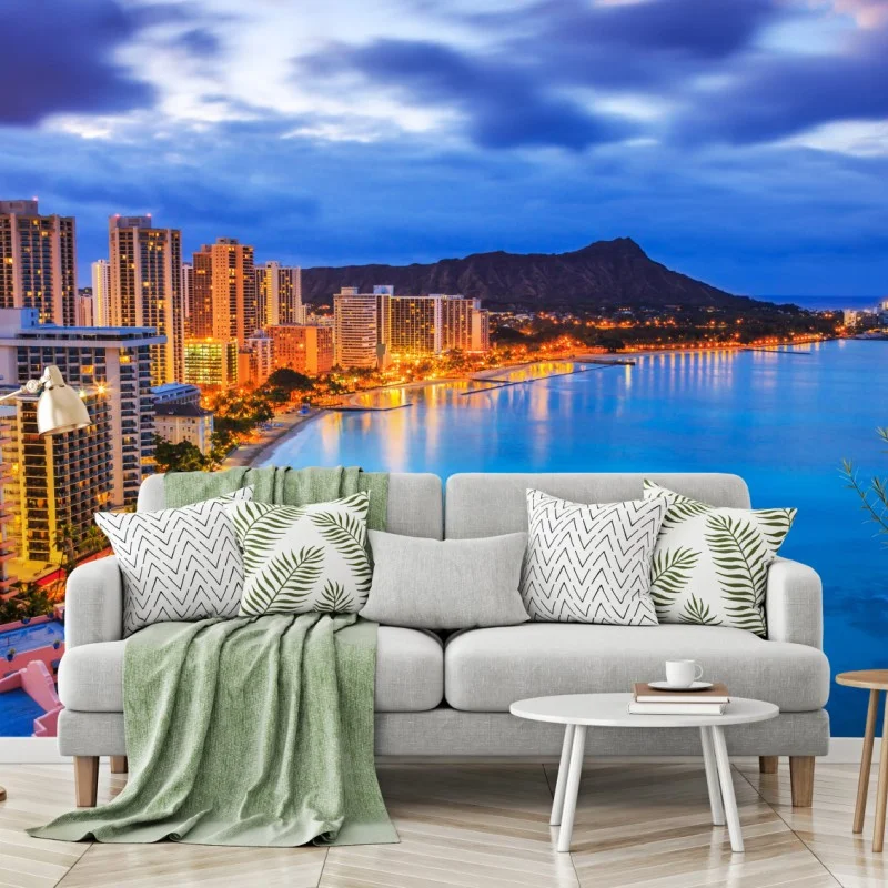 Fototapete Honolulu skyline bei dämmerung