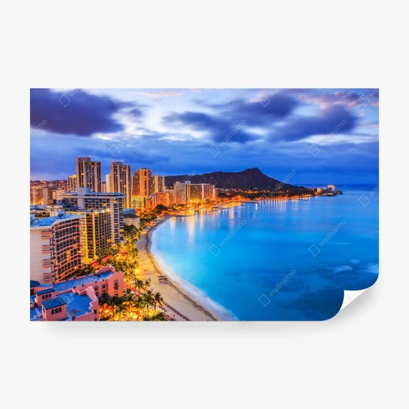 Fototapete Honolulu skyline bei dämmerung