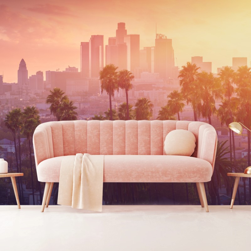 Fototapete Los Angeles goldener sonnenuntergang über der skyline – Wallnifity®