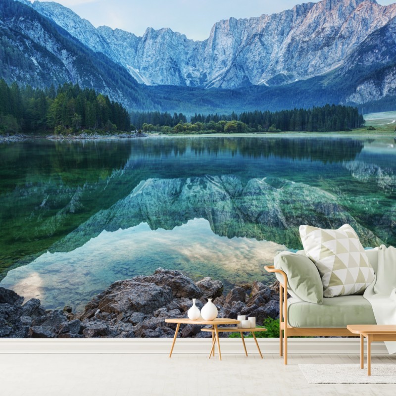 Fototapete früher morgen am See Fusine, Julische Alpen – Wallnifity®