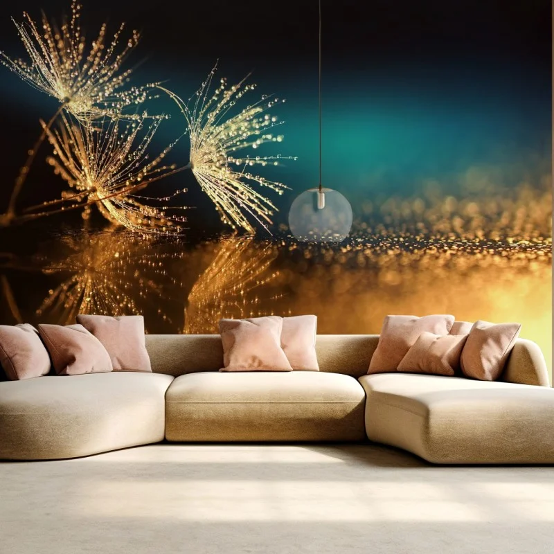 Fototapete goldene reflexion von löwenzahnsamen – Wallnifity®