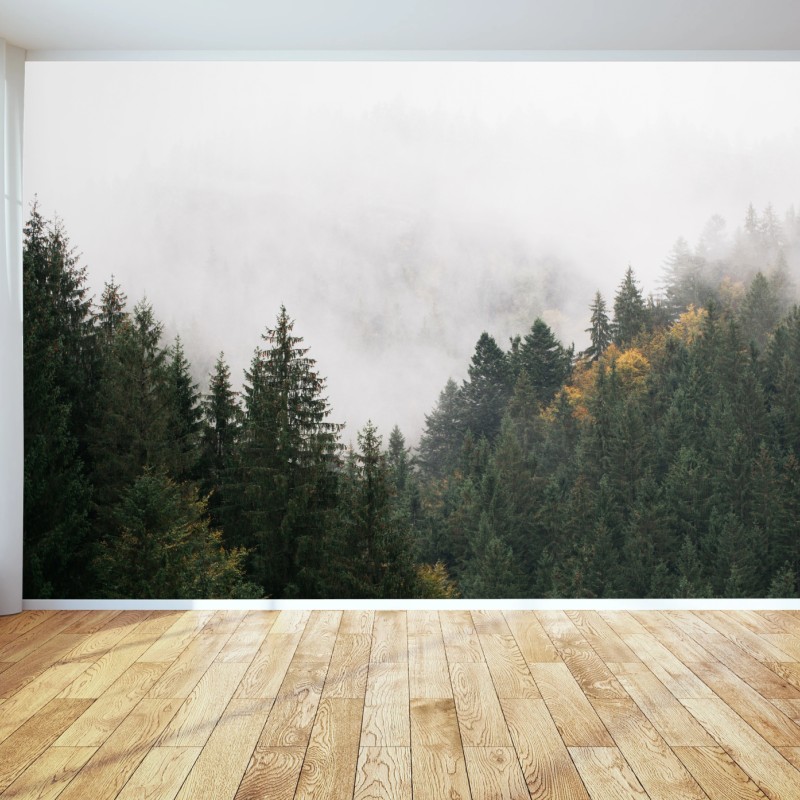 Fototapete nebliger bergwald im dunst – Wallnifity®