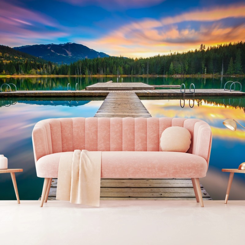 Fototapete ruhiger bergsee im sonnenuntergang – Wallnifity®