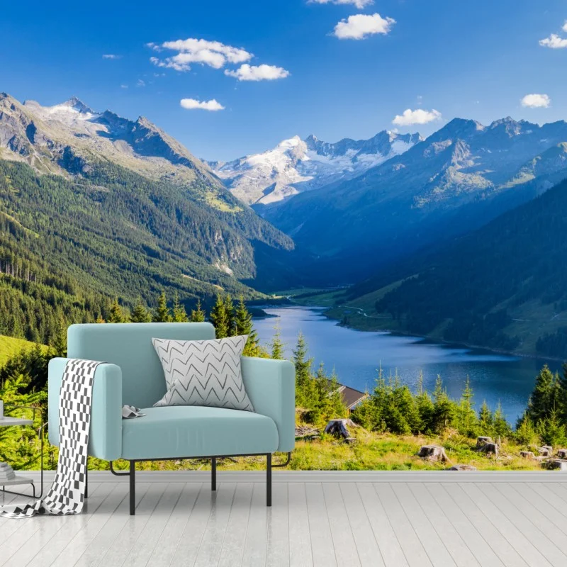 Fototapete ruhiges tal mit alpensee – Wallnifity®