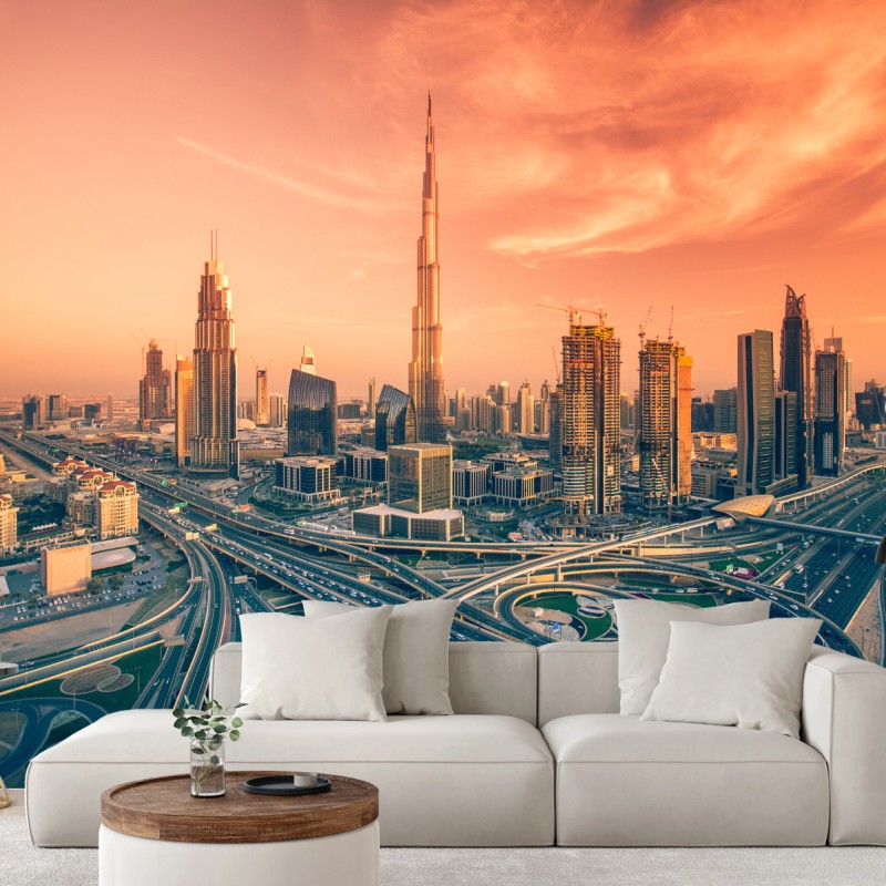 Fototapete Dubai skyline bei sonnenuntergang – Wallnifity®
