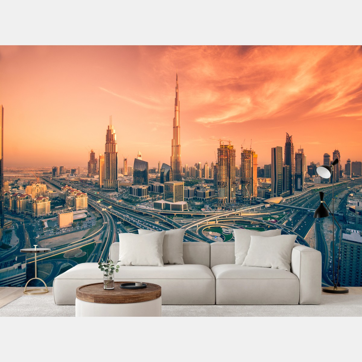 Fototapete Dubai skyline bei sonnenuntergang – Wallnifity®