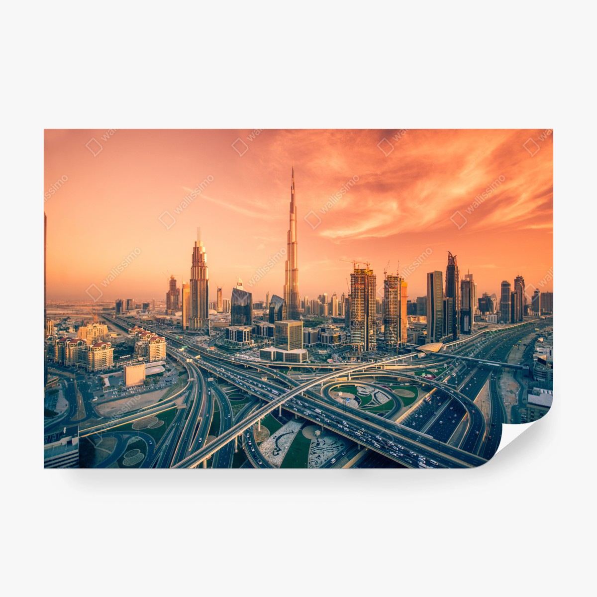 Fototapete Dubai skyline bei sonnenuntergang – Wallnifity®