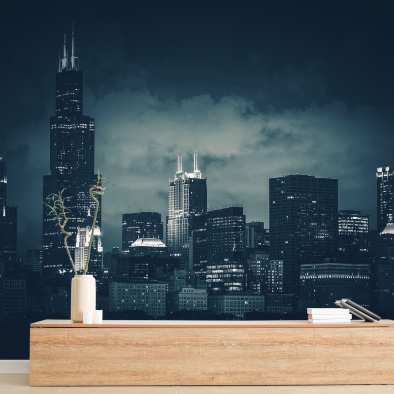 Fototapete Chicago skyline in tiefblauen tönen – Wallnifity®