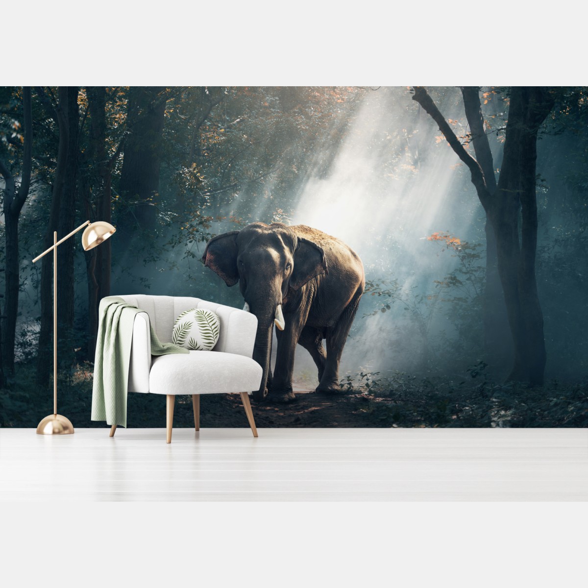 Fototapete majestätischer elefant im sonnenlichtdurchfluteten wald – Wallnifity®