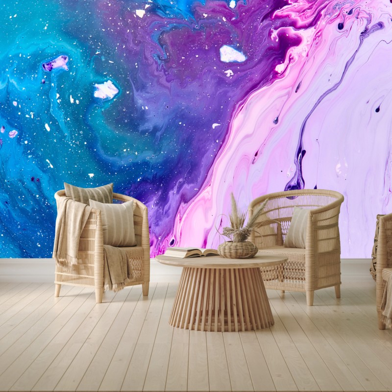 Fototapete lebendige blau-violette abstrakte acrylmalerei – Wallnifity®