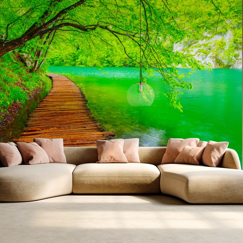 Fototapete ruhiger grüner steg am see – Wallnifity®