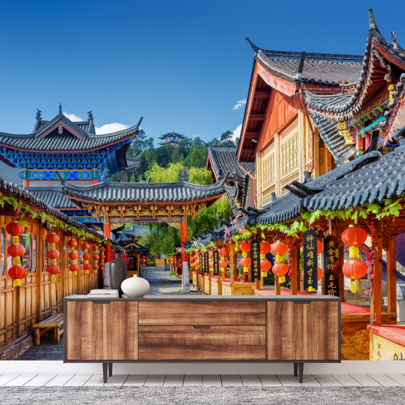 Fototapete Lijiang alte gasse mit laternen – Wallnifity®