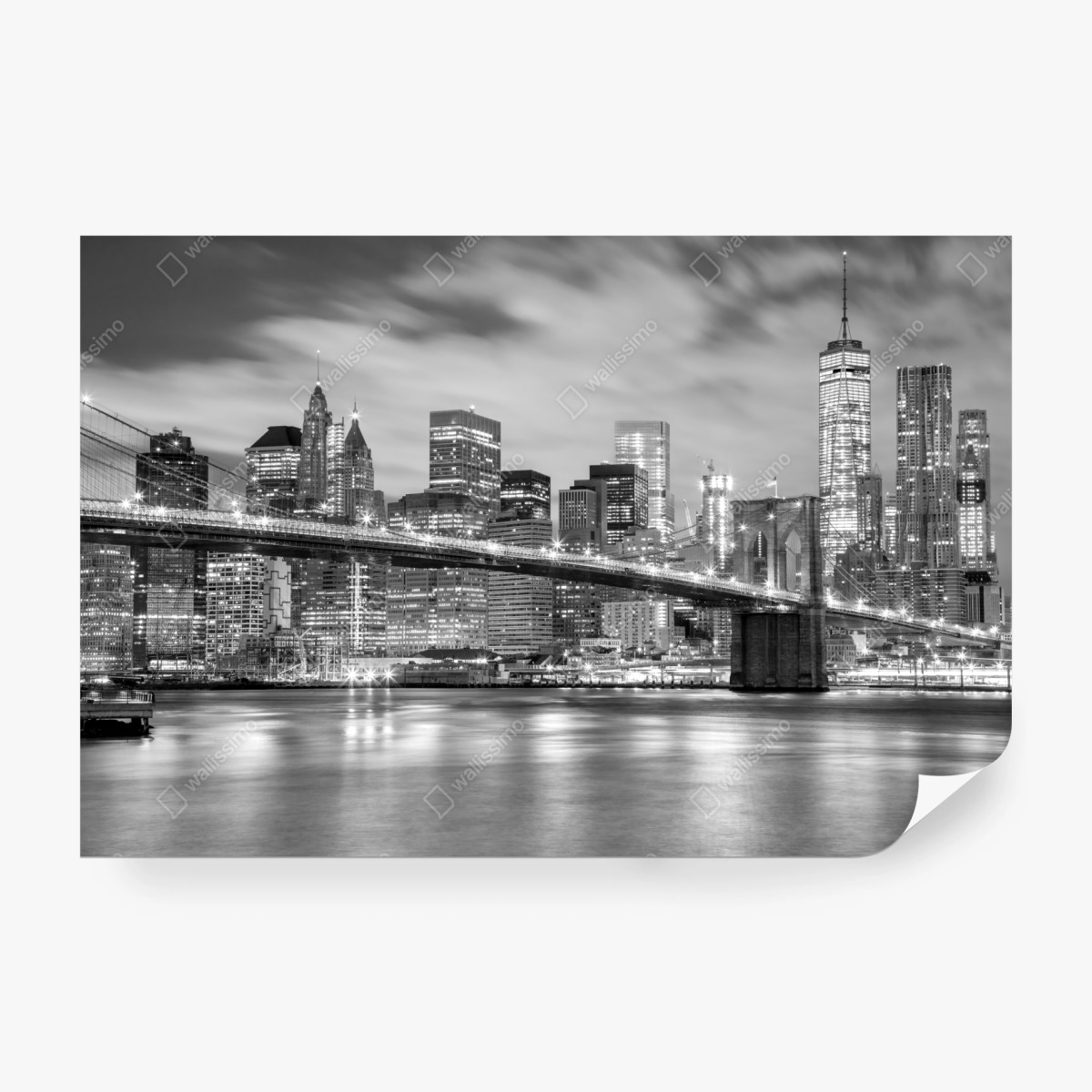 Fototapete schwarzweiß skyline von New York mit Brooklyn Bridge – Wallnifity®