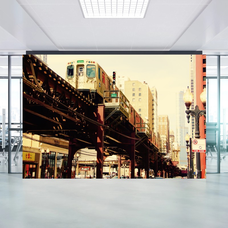 Fototapete retro hochbahn über der stadtstraße – Wallnifity®